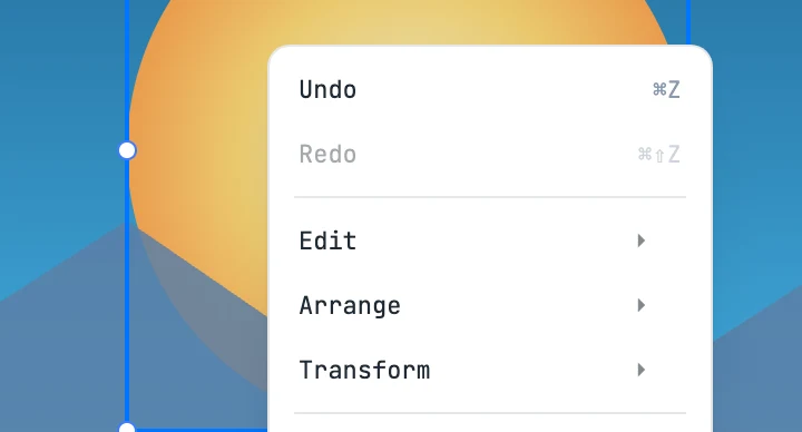 The top of the right-click menu, with Undo enabled and Redo disabled