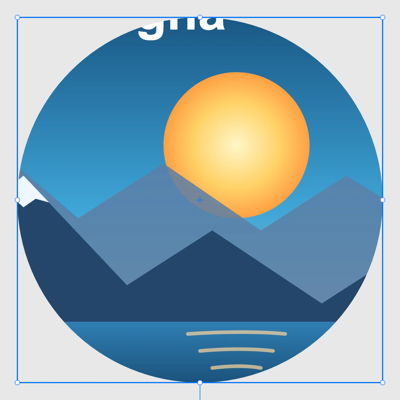 The landscape clipped by a circle ( Clip ): the content below, the shape above