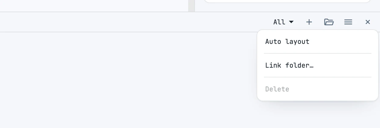 The Images panel menu open: Auto layout, Link folder… and Delete