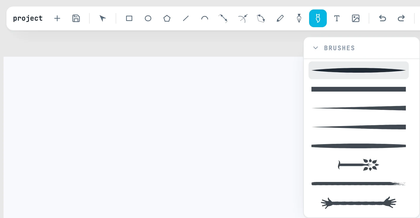 A tool panel: the list of brushes, opened by hovering over the brush button