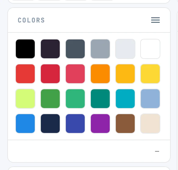 Il pannello Colors della colonna delle risorse, con la sua griglia di colori