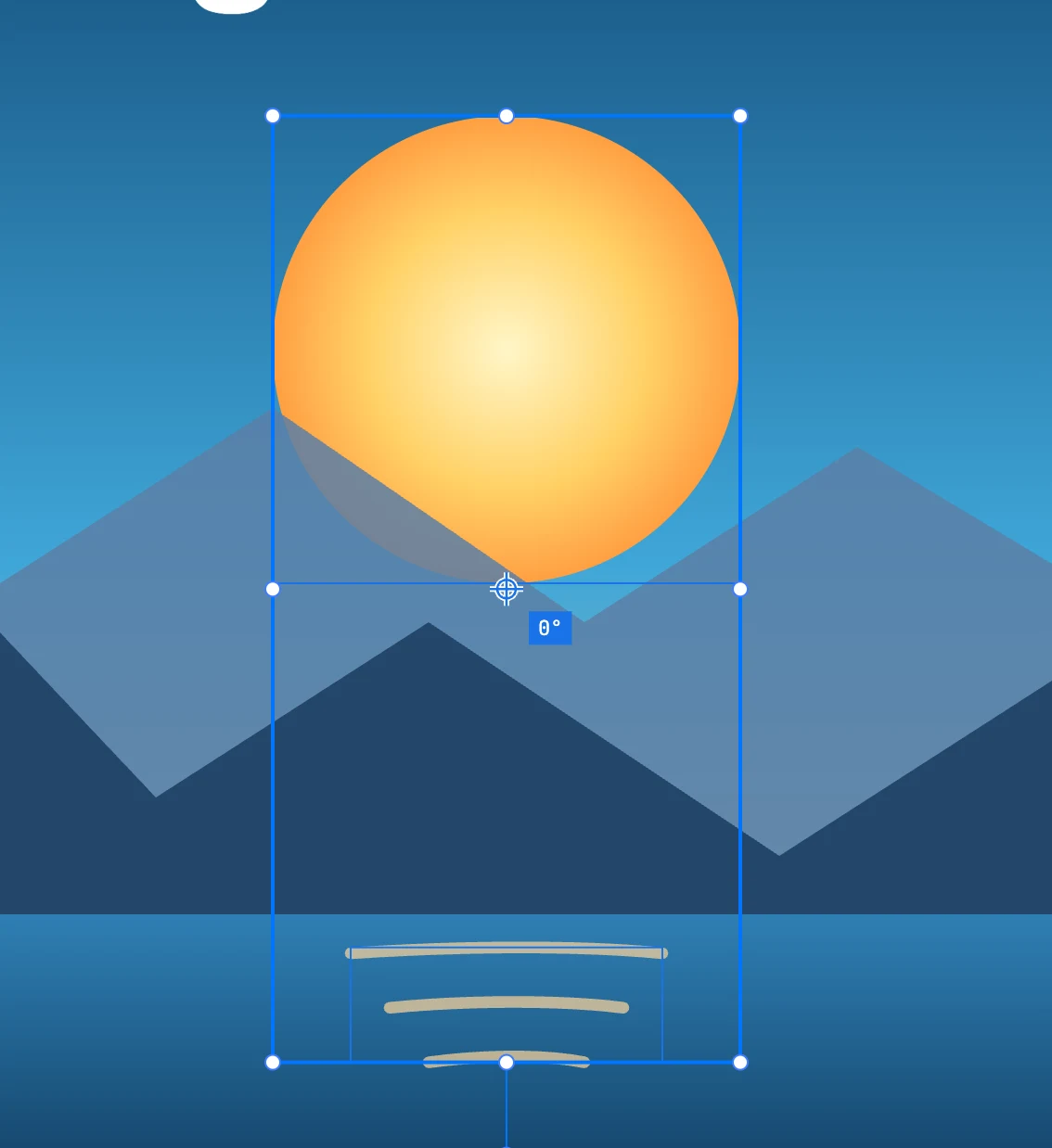 Free rotation ( A ) on the sun and the reflections: the pivot and the angle written next to it