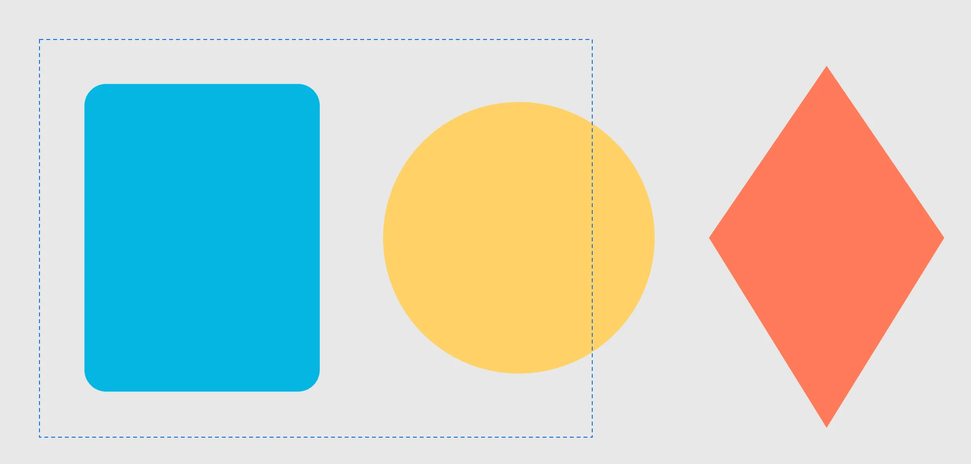 The selection marquee dragged from empty space, mid-gesture, around a rectangle and a circle