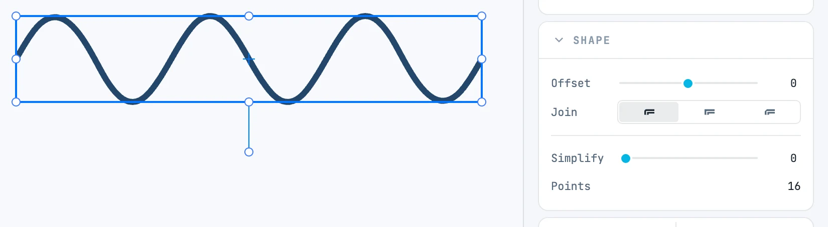 Ein ausgewählter Buntstiftstrich und unten im Bedienfeld Shape Simplify und die Punktzahl