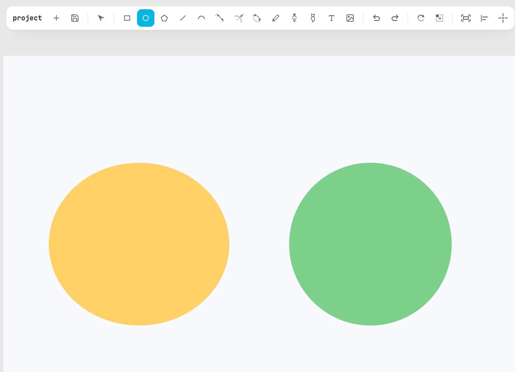 The ellipse tool active in the toolbar, an ellipse and a circle drawn while holding SHIFT