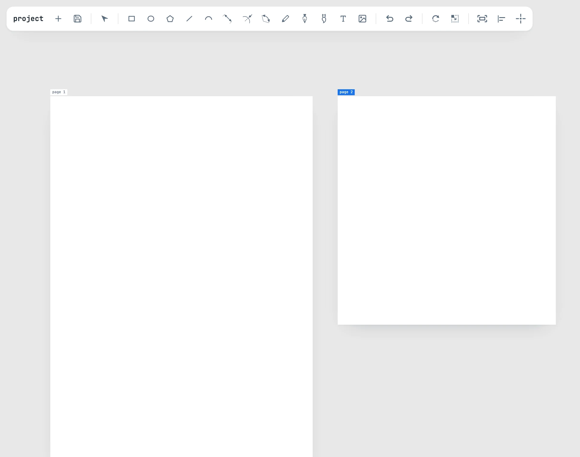 A second page drawn with the page tool next to the first, with its label