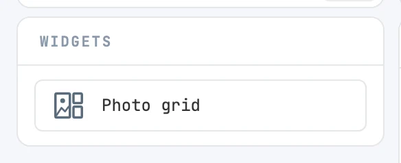 The Widgets panel, with the photo grid