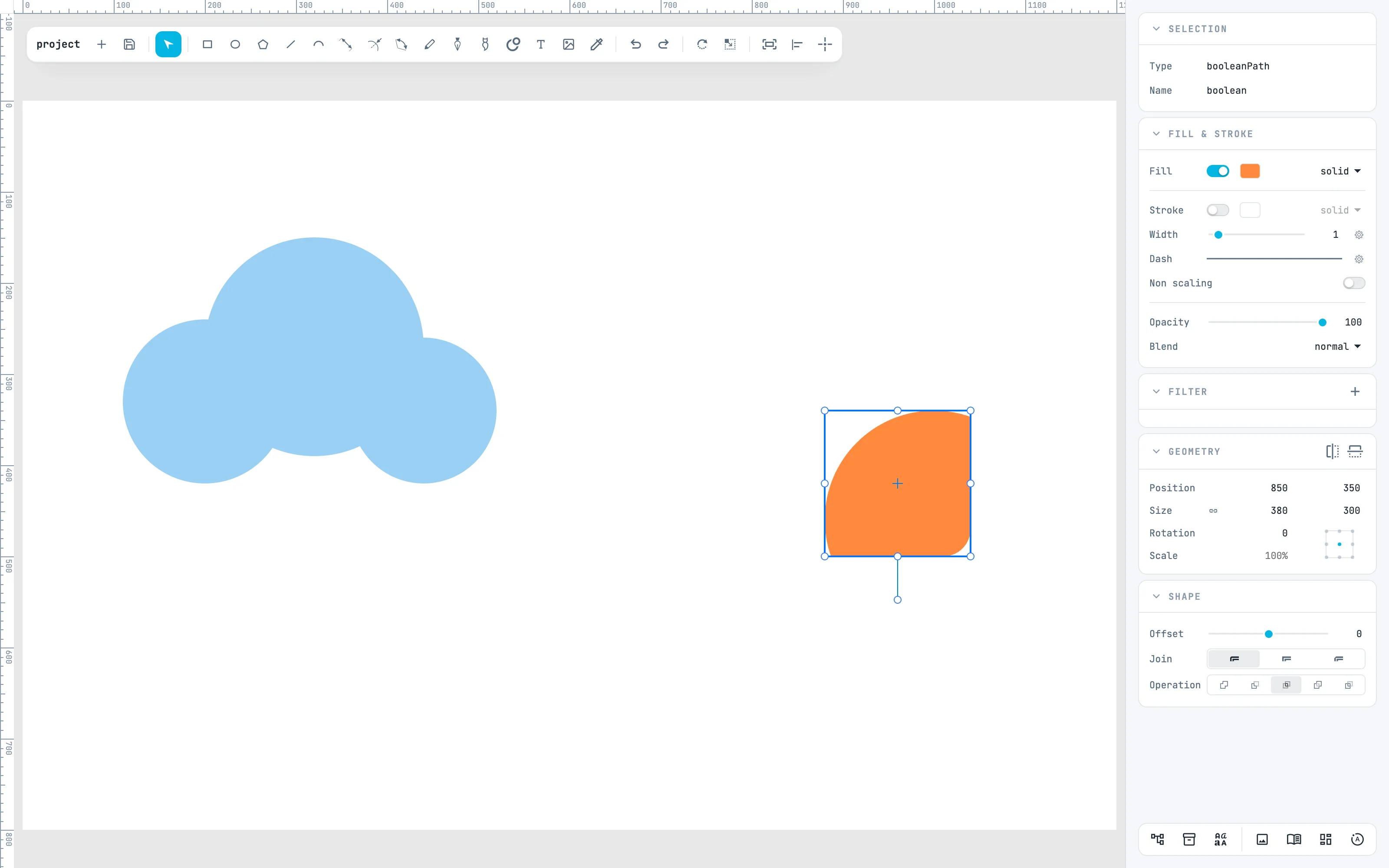 Solo la parte común entre placa y círculo, con Operation en intersect en el panel Shape