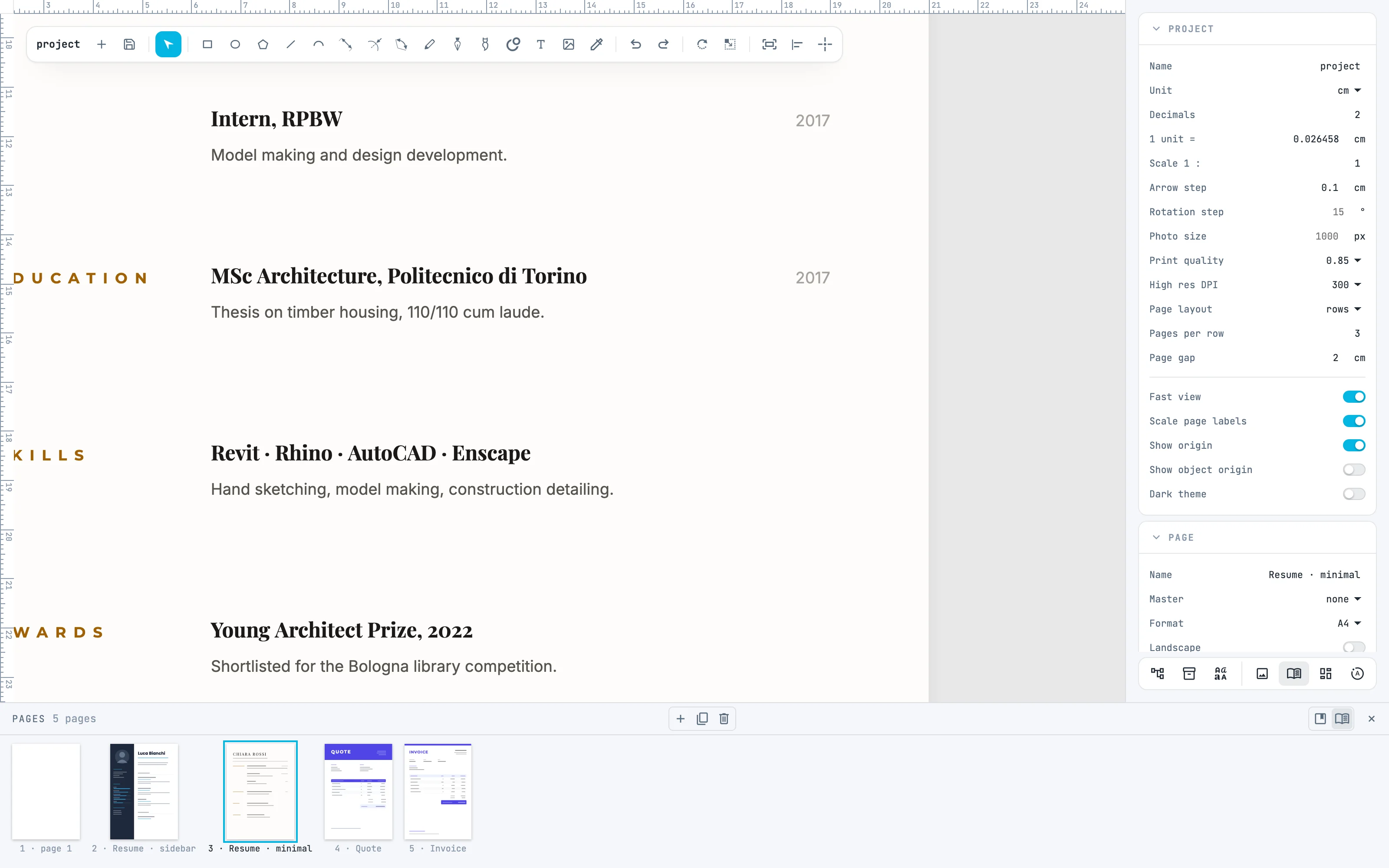 Due scatti di rotella sul curriculum: le righe dei titoli e delle descrizioni ingrandite e leggibili